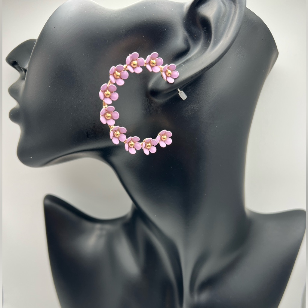 Nicole Miller - Pink Flower 14k Gold Plated Hoop Earrings 19$